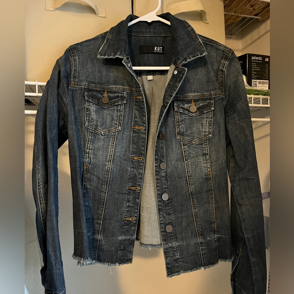 KUT brand jean jacket, full length.